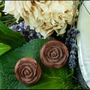 Wood Carved Rose Flower Plugs